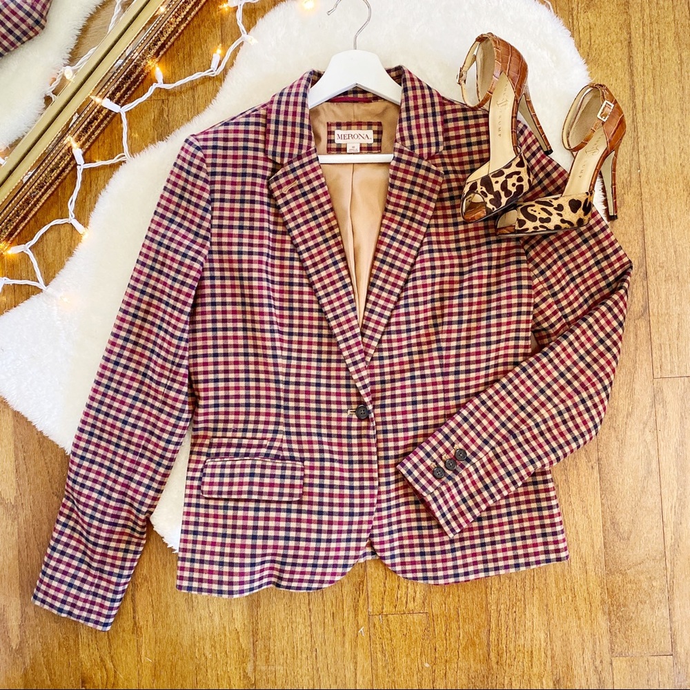 Merona Gingham Plaid Blazer 10